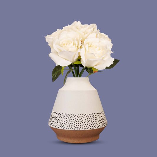 Artificial White Roses Bouquet in a Off-White Skandi Vase