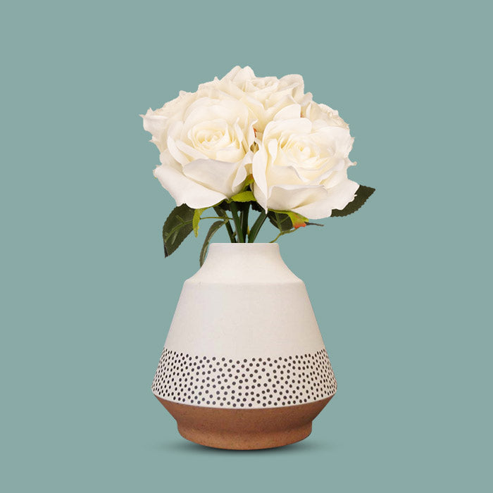 Artificial White Roses Bouquet in a Off-White Skandi Vase