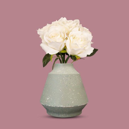 Artificial White Roses Bouquet in a Green Skandi Vase