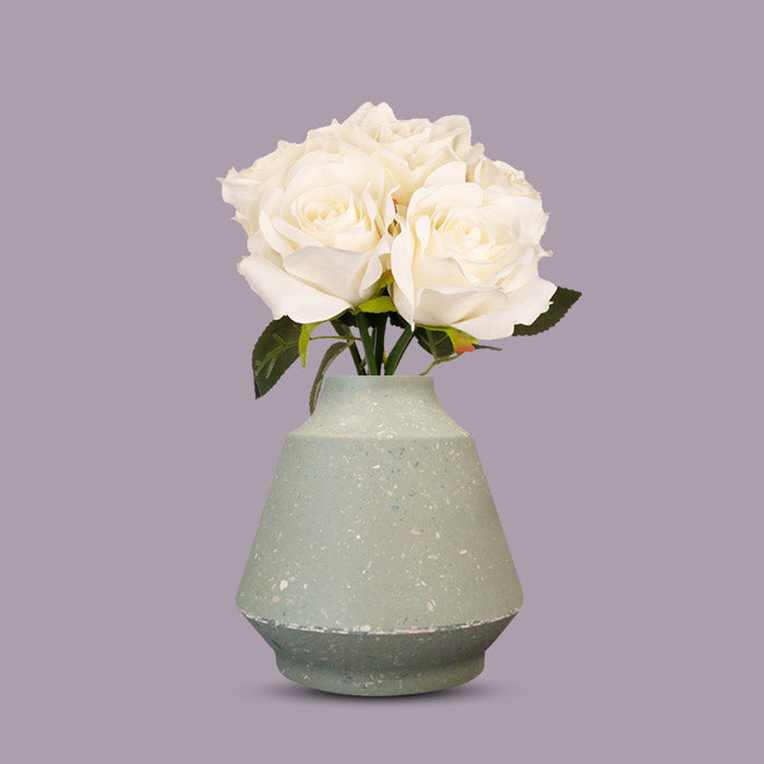 Artificial White Roses Bouquet in a Green Skandi Vase