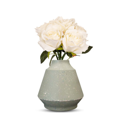 Artificial White Roses Bouquet in a Green Skandi Vase