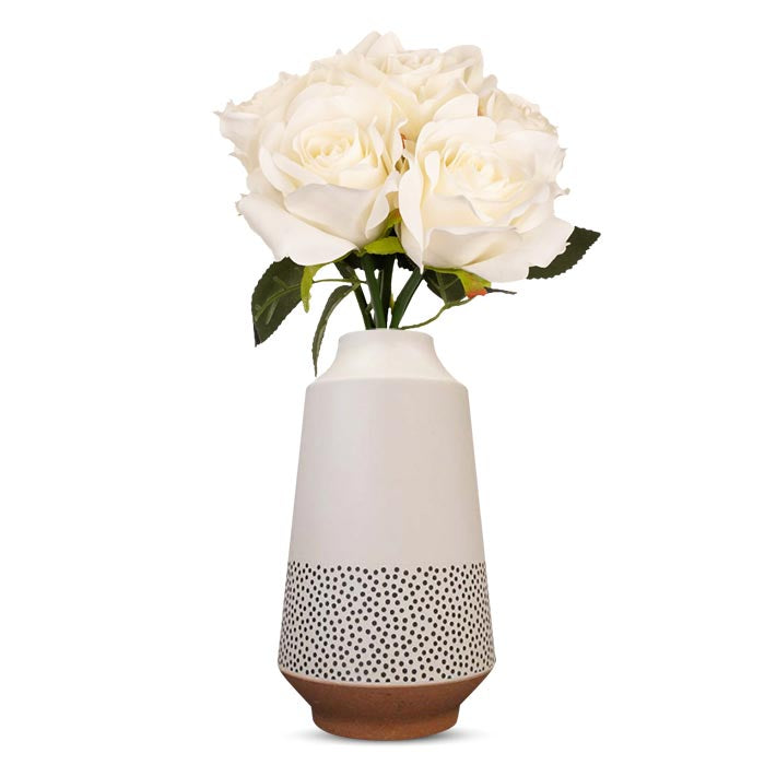 Artificial White Roses Bouquet in a Off-White Nordic Vase