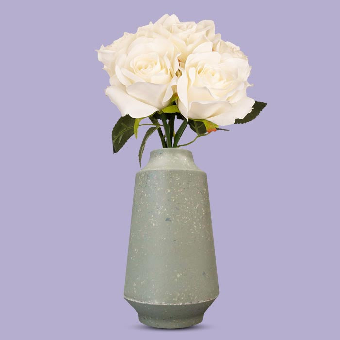 Artificial White Roses Bouquet in a Skandi Green Vase