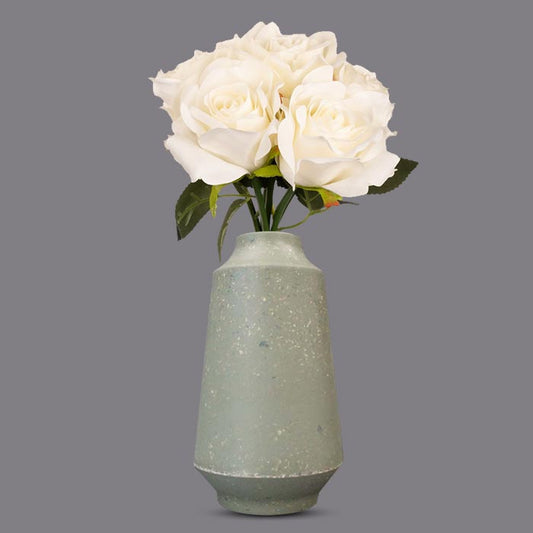 Artificial White Roses Bouquet in a Skandi Green Vase