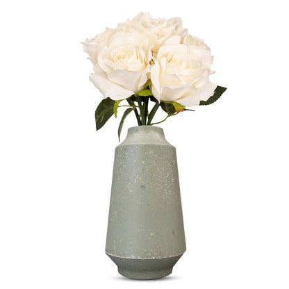 Artificial White Roses Bouquet in a Skandi Green Vase