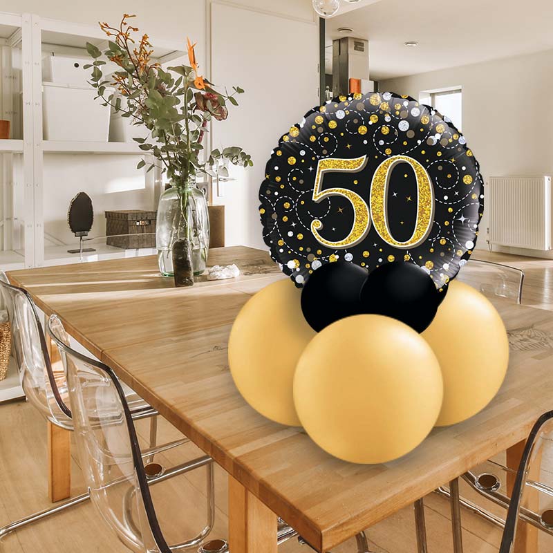 Black and Gold Table Decor for 50th Birthday - Air Filled Centrepiece | Small Indoor Plants