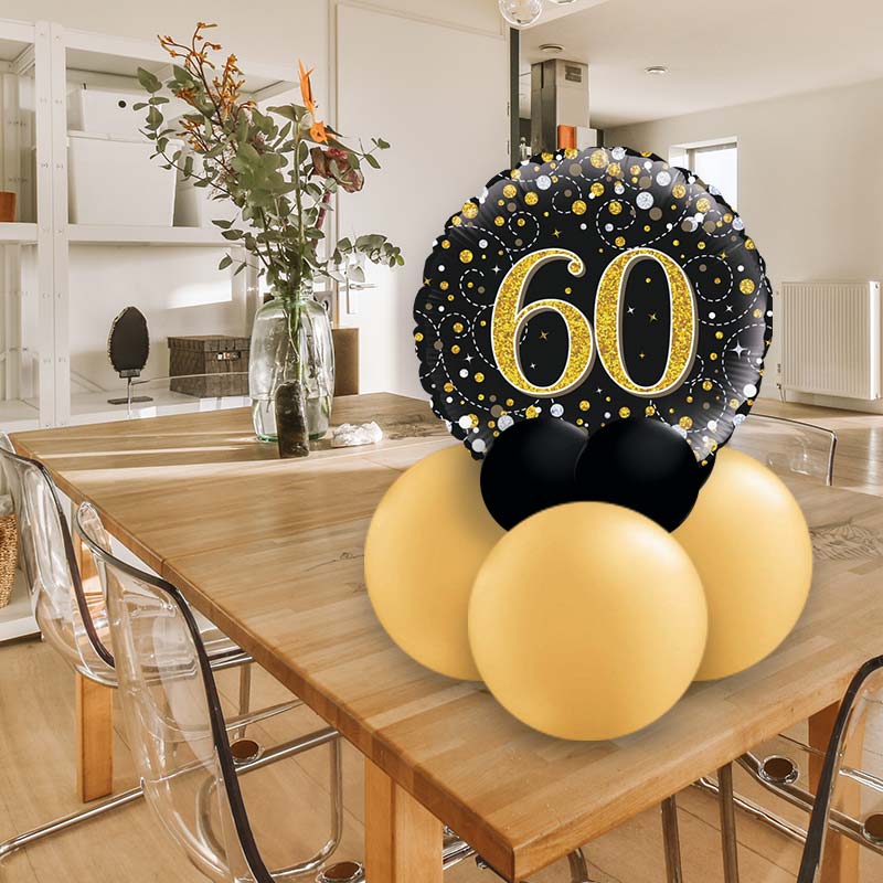 Black and Gold Table Decor for 60th Birthday - Air Filled Centrepiece | Small Indoor Plants