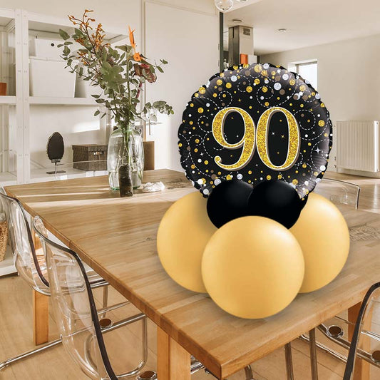 Black and Gold 90th Birthday Table Decorations uk - Air Filled Centrepiece | Small Indoor Plants