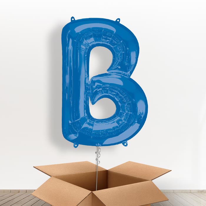 Personalised Balloon Letter B in a Box - Blue