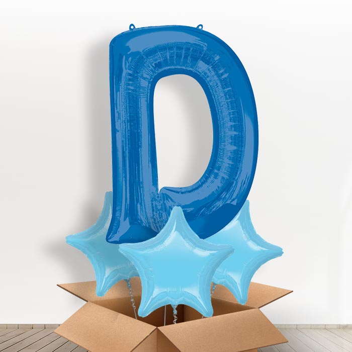 Personalised D Foil Balloon in a Box - Blue