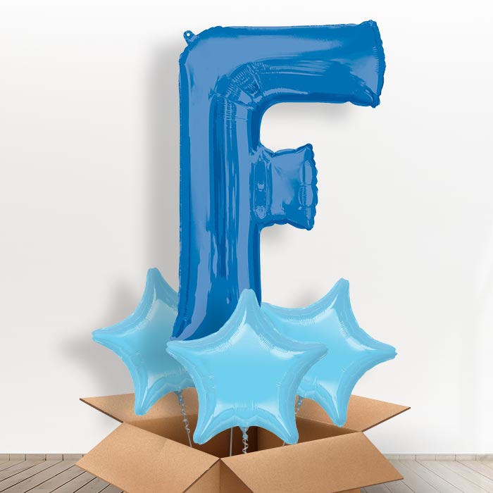 Personalised F Balloon in a Box - Blue