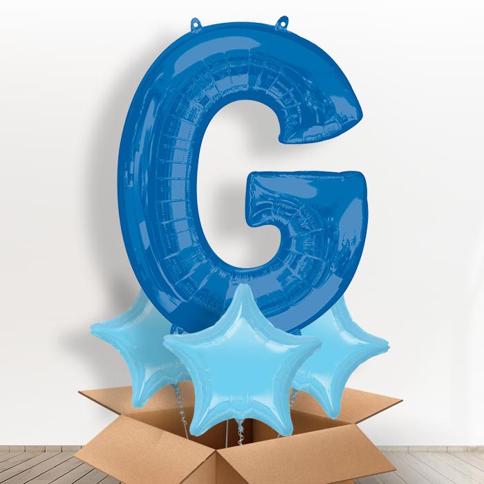 Personalised Letter G Balloon in a Box - Blue