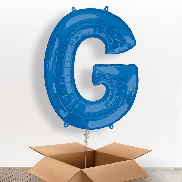 Personalised Letter G Balloon in a Box - Blue