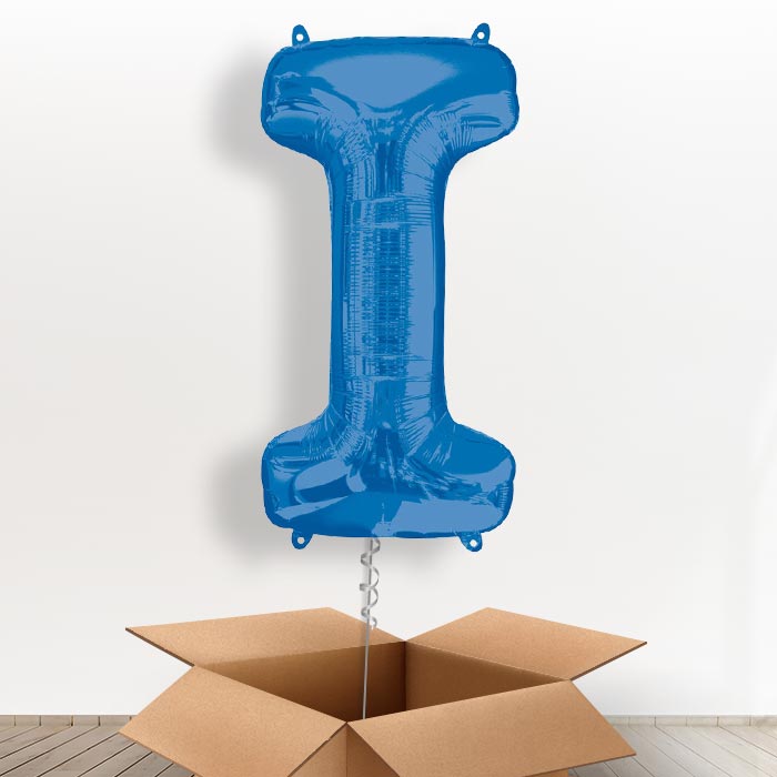 Personalised Letter I Balloon in a Box - Blue