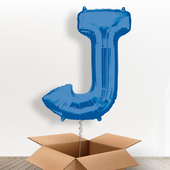 Personalised J Balloon in a Box - Blue