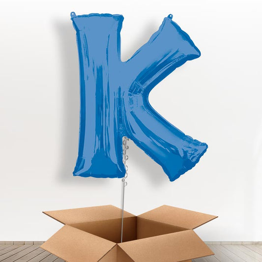 Personalised Letter K Balloon in a Box - Blue