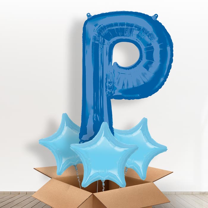 Personalised Letter P Balloon in a Box - Blue