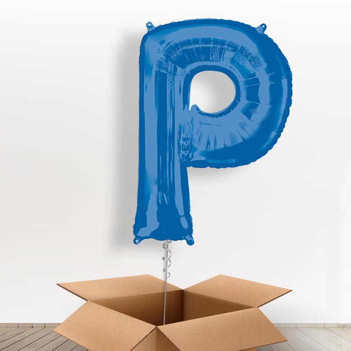 Personalised Letter P Balloon in a Box - Blue