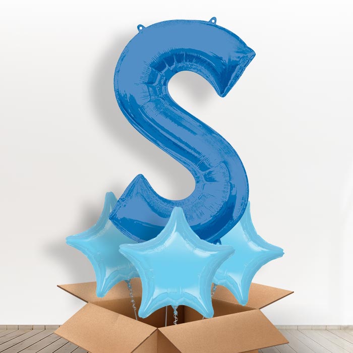 Personalised S Balloon in a Box - Blue