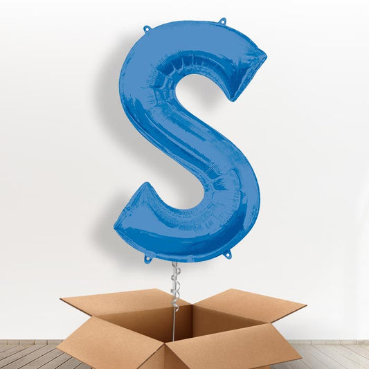 Personalised S Balloon in a Box - Blue