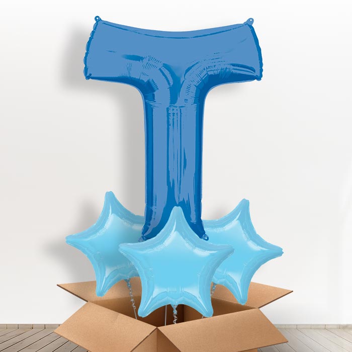 Personalised Letter T Balloon in a Box - Blue