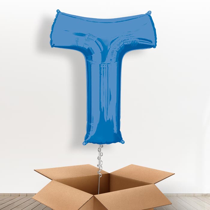 Personalised Letter T Balloon in a Box - Blue