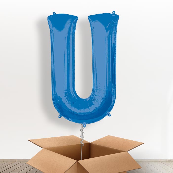 Personalised Letter U Balloon in a Box - Blue