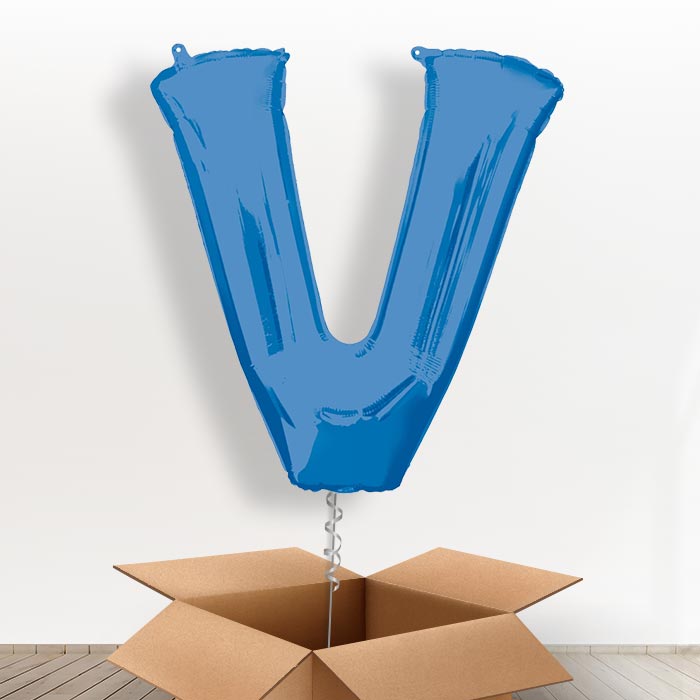 Personalised V Balloon in a Box - Blue