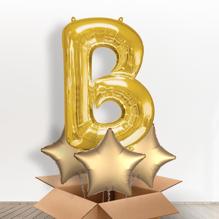 Personalised Balloon Letter B in a Box - Gold