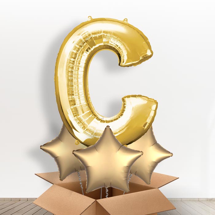 Personalised C Balloon in a Box - Gold