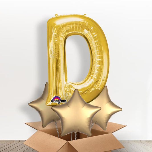 Personalised Balloons Letter D in a Box - Gold