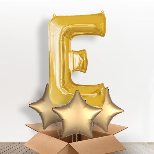 Personalised Letter E Balloon in a Box - Gold