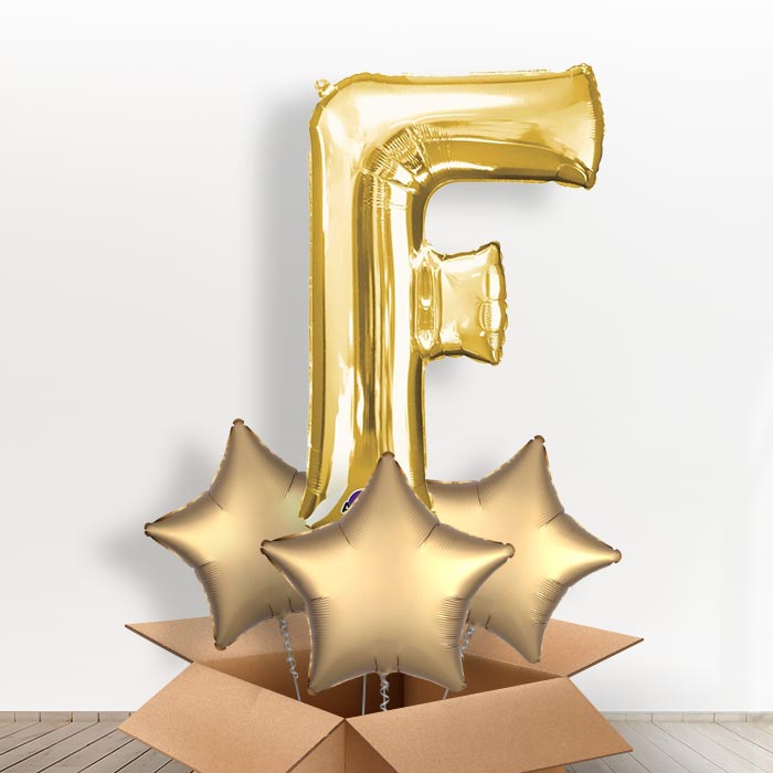 Personalised F Balloon in a Box - Gold