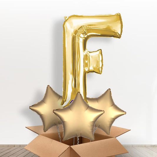 Personalised F Balloon in a Box - Gold