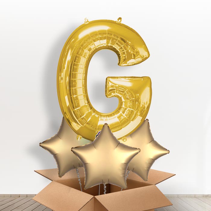 Personalised Letter G Balloon in a Box - Gold