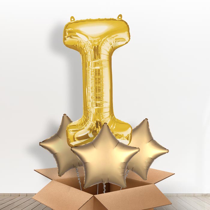 Personalised I Letter Balloon in a Box - Gold