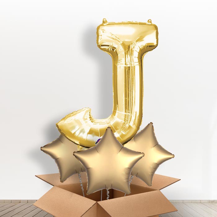 Personalised Letter J Balloon in a Box - Gold