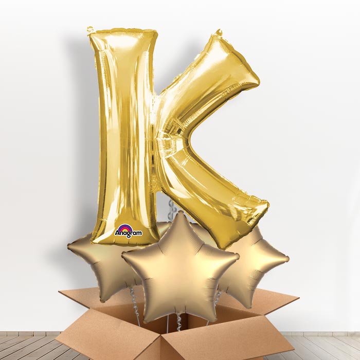 Personalised K Balloon in a Box - Gold