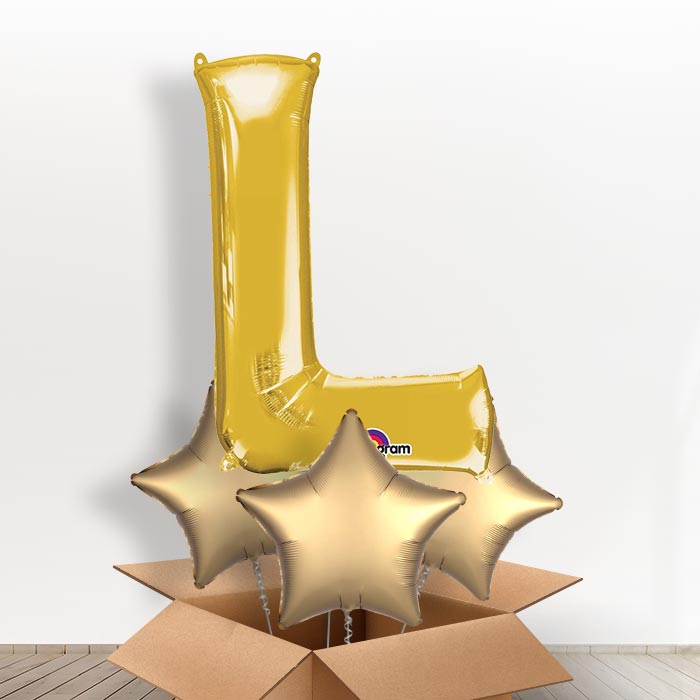 Personalised Balloon Letter L in a Box - Gold