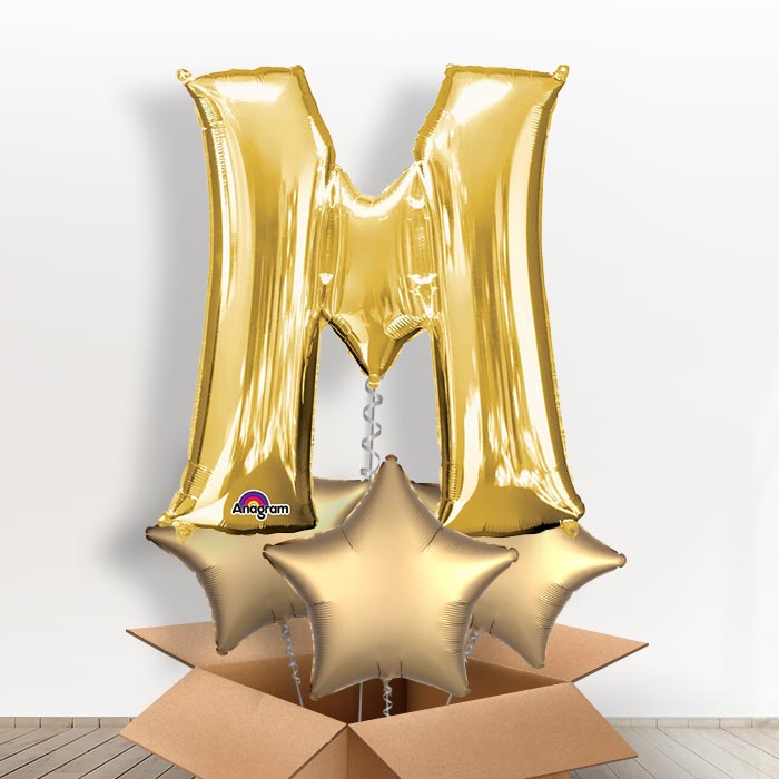 Personalised Letter M Balloon in a Box - Gold