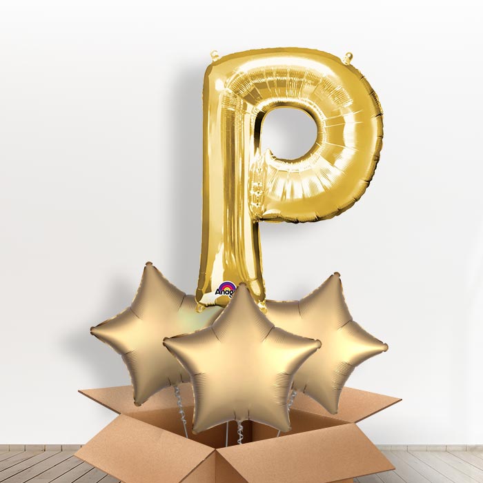 Personalised Balloon Letter P in a Box - Gold