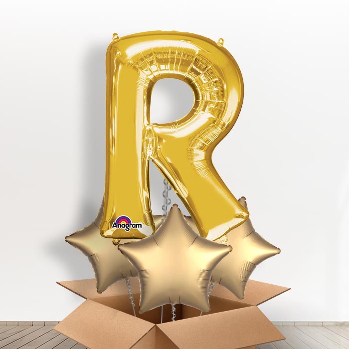 Personalised Letter R Balloon in a Box - Gold