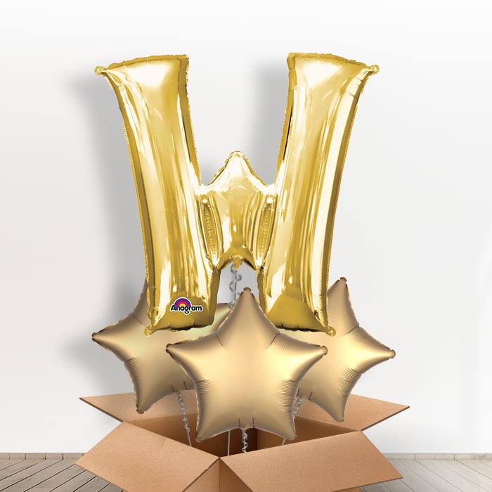 Personalised Letter W Balloon in a Box - Gold