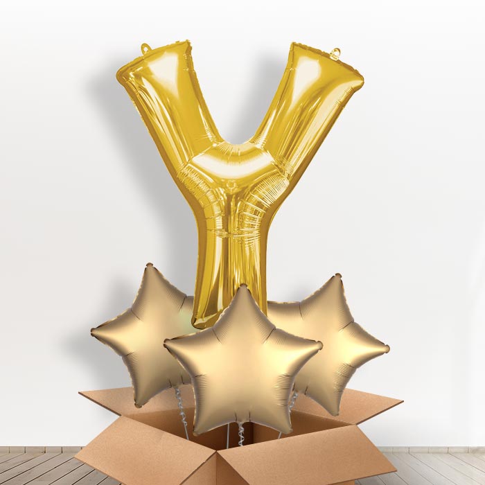 Personalised Letter Y Balloon in a Box - Gold