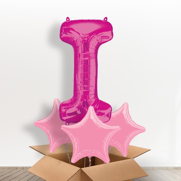 Personalised Letter I Balloon in a Box - Pink