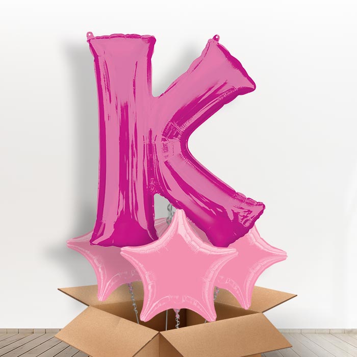 Personalised K Balloon in a Box - Pink