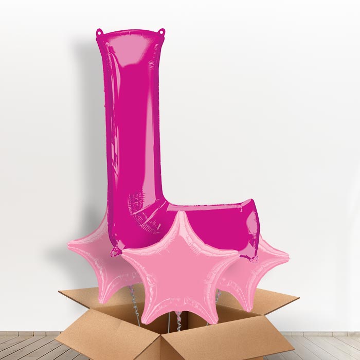 Personalised Letter L Balloon in a Box - Pink