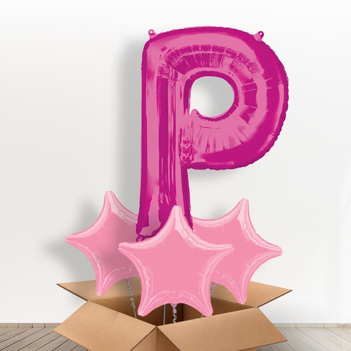 Personalised P Balloon in a Box - Pink