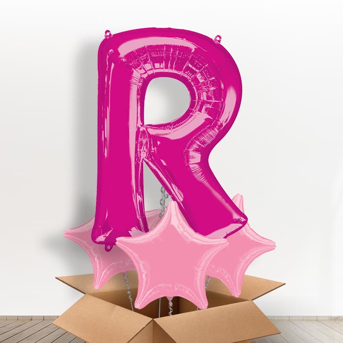 Personalised Letter R Balloon in a Box - Pink