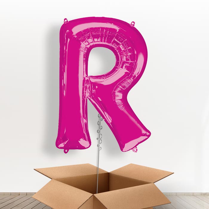 Personalised Letter R Balloon in a Box - Pink